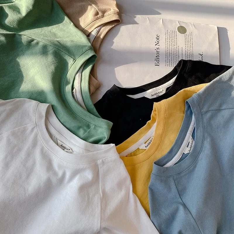 

Boys summer solid color Loose T shirts 2021 Kids Cotton Casual Short Sleeve Tops