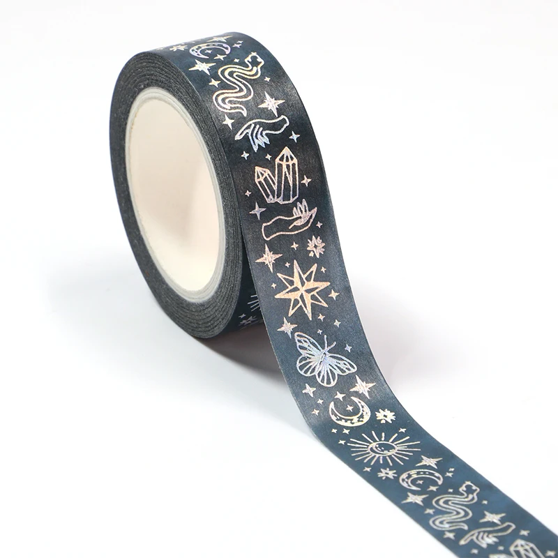 

NEW 10pcs/lot 15MM*10m Silver Foil Divination Washi Tape Scrapbooking Masking Tape Office Adhesive Kawaii Stationery
