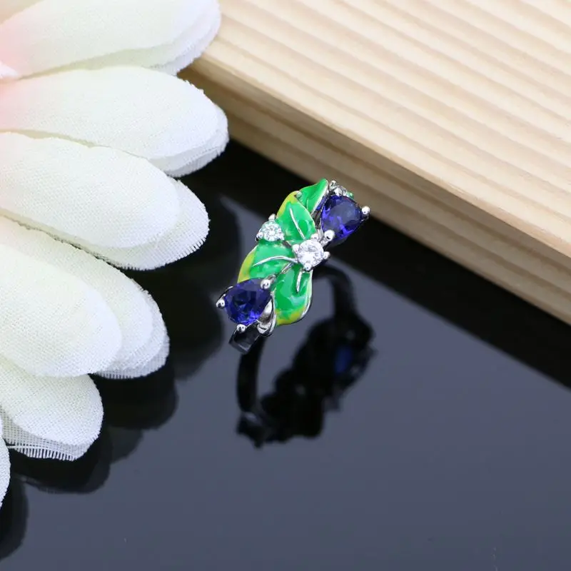 Ювелирные наборы из серебра 925 пробы с синим сапфиром изысканная эмалью серьги