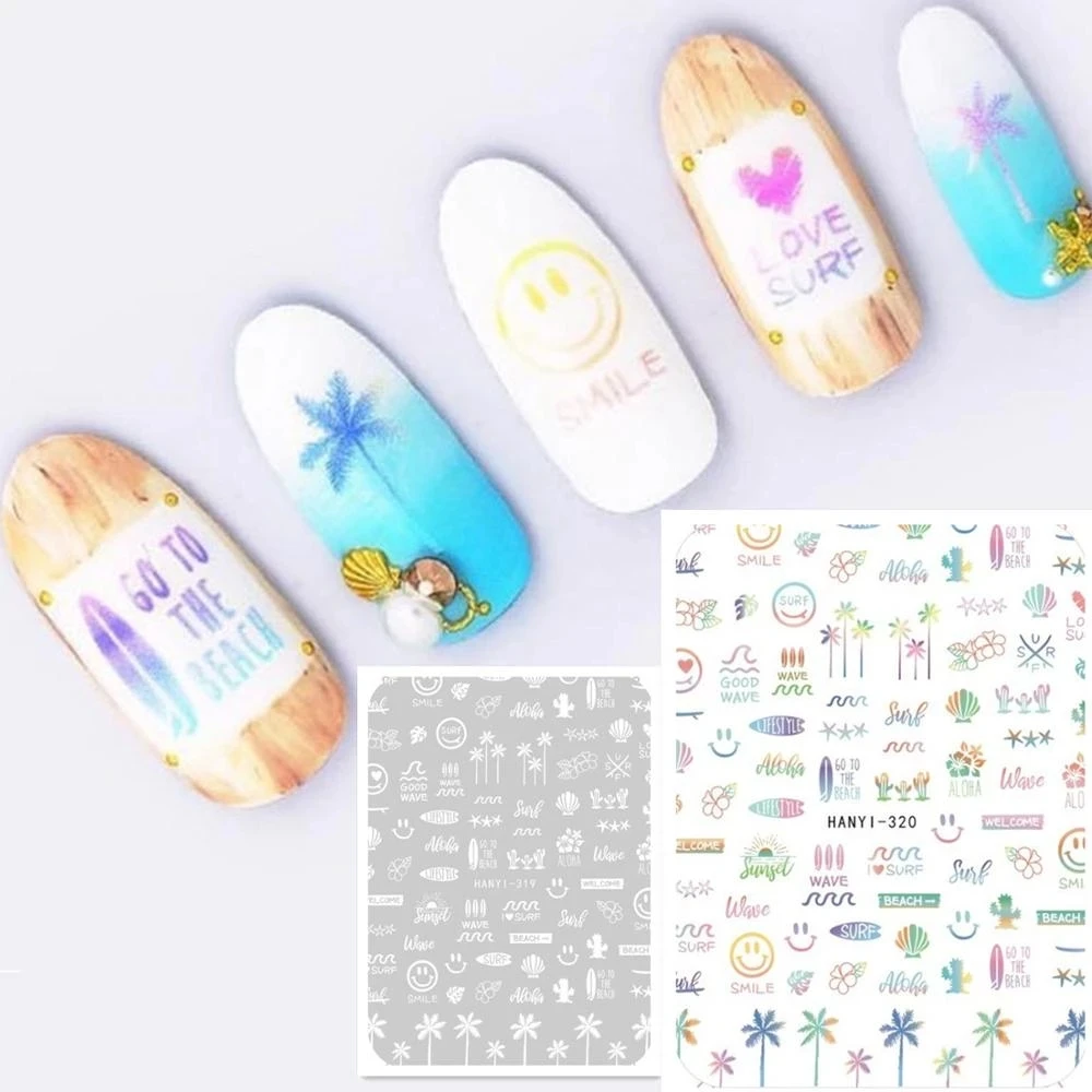 

Newest HANYI 319 320 summer pattern 3D nail sticker decal back gule DIY nail manicure decoration tools