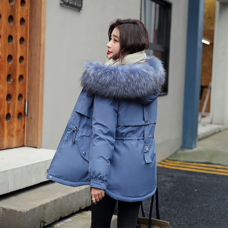 

Wool Liner Women's Winter Jacket Thick Hooded With Fur Zipper Ladies Parka Solid Long Sleeve Warm Down Coat For Female Nice