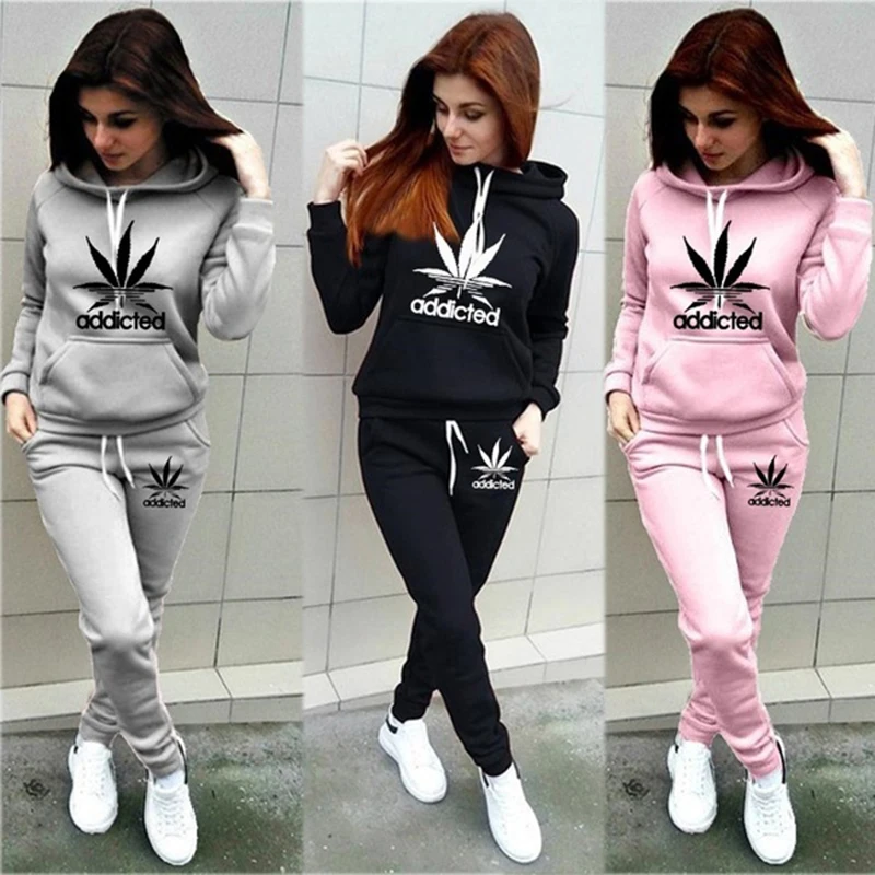 

Autumn Winter 2 Piece Set jogging Women Hoodies Pants Printed Sportswear Suits jogging femme Warm Girls Hoodie Sets Tracksuits