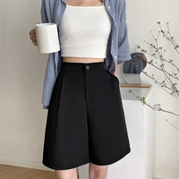 womens summer shorts 2021 high waist women loose white solid color five point long office loose casual women shorts black candy