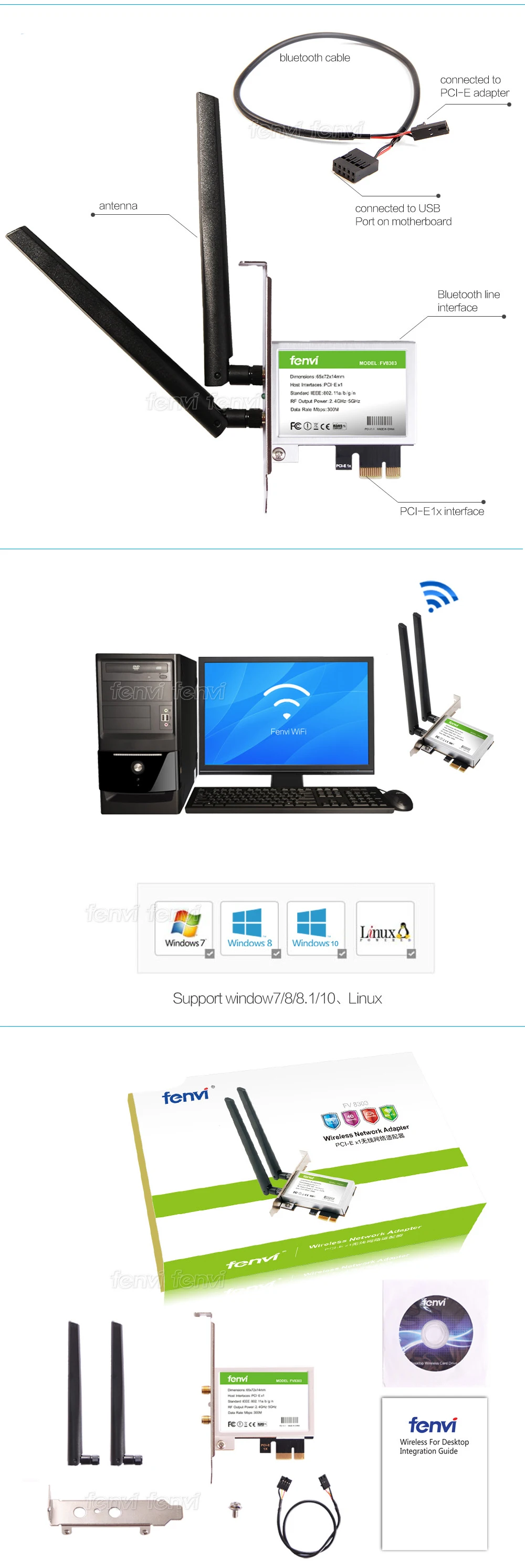 600 Мбит/с inalámbrica de Dual Band адаптер Wi-Fi Настольный WLAN Wi-Fi Bluetooth BT 4,0 802,11/b/g/n PCI-Express 1X/8X/16X ta