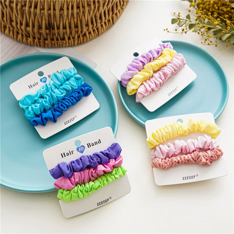 

3pcs/lot Women Scrunchies Elastic Hair Bands Solid Color Hair Rope Cloth Ponytail Holder Ring JHeadwear Girls Hair Accessories