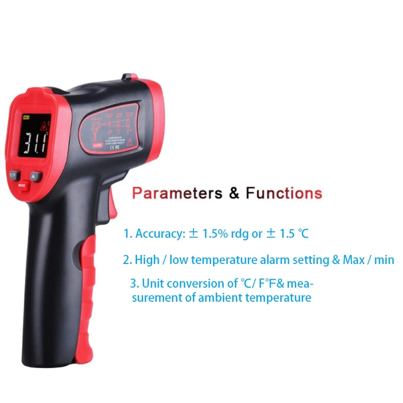 

Infrared Thermometer Non-Contact Temperature Meter 0-600C Handheld Digital Industrial Outdoor Pyrometer Thermometer
