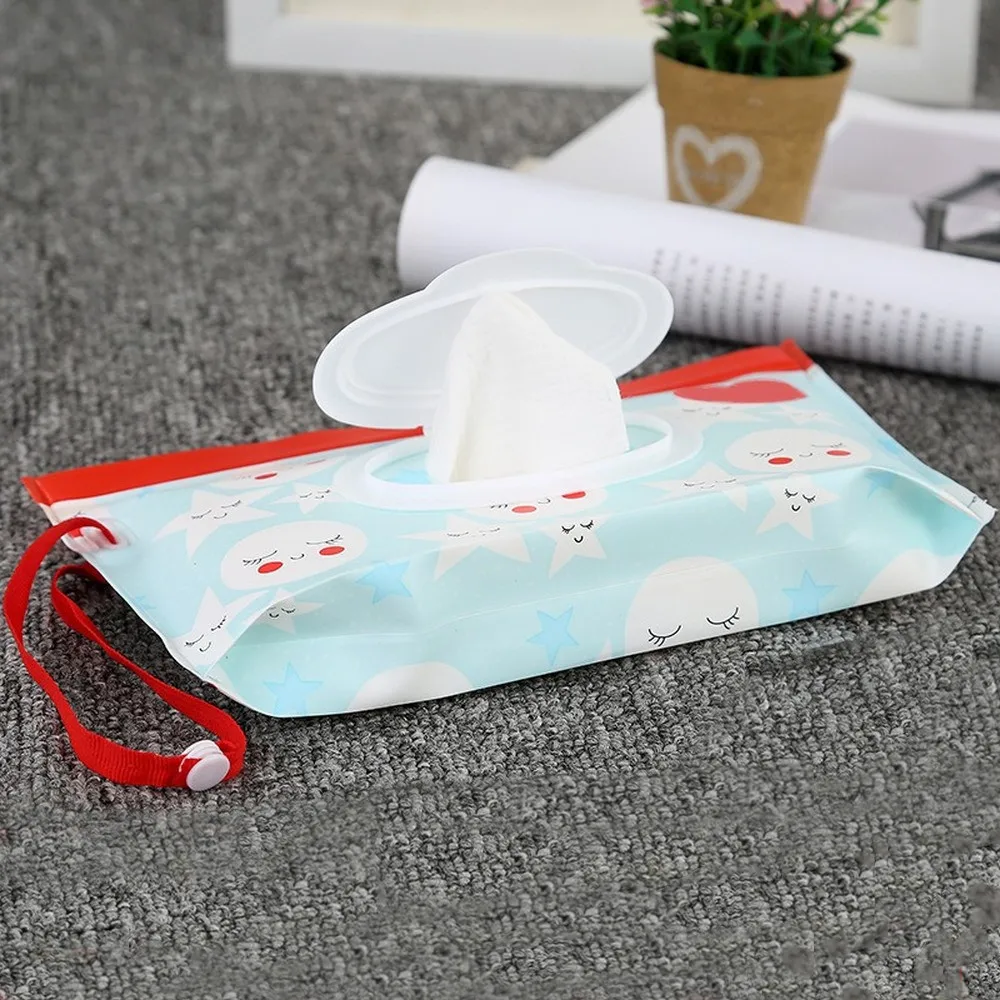 

1 Piece Eco-Friendly Baby Wipes Box Wet Wipe Box Cleaning Wipes Carrying Bag Clamshell Snap Strap Wipe Container Case