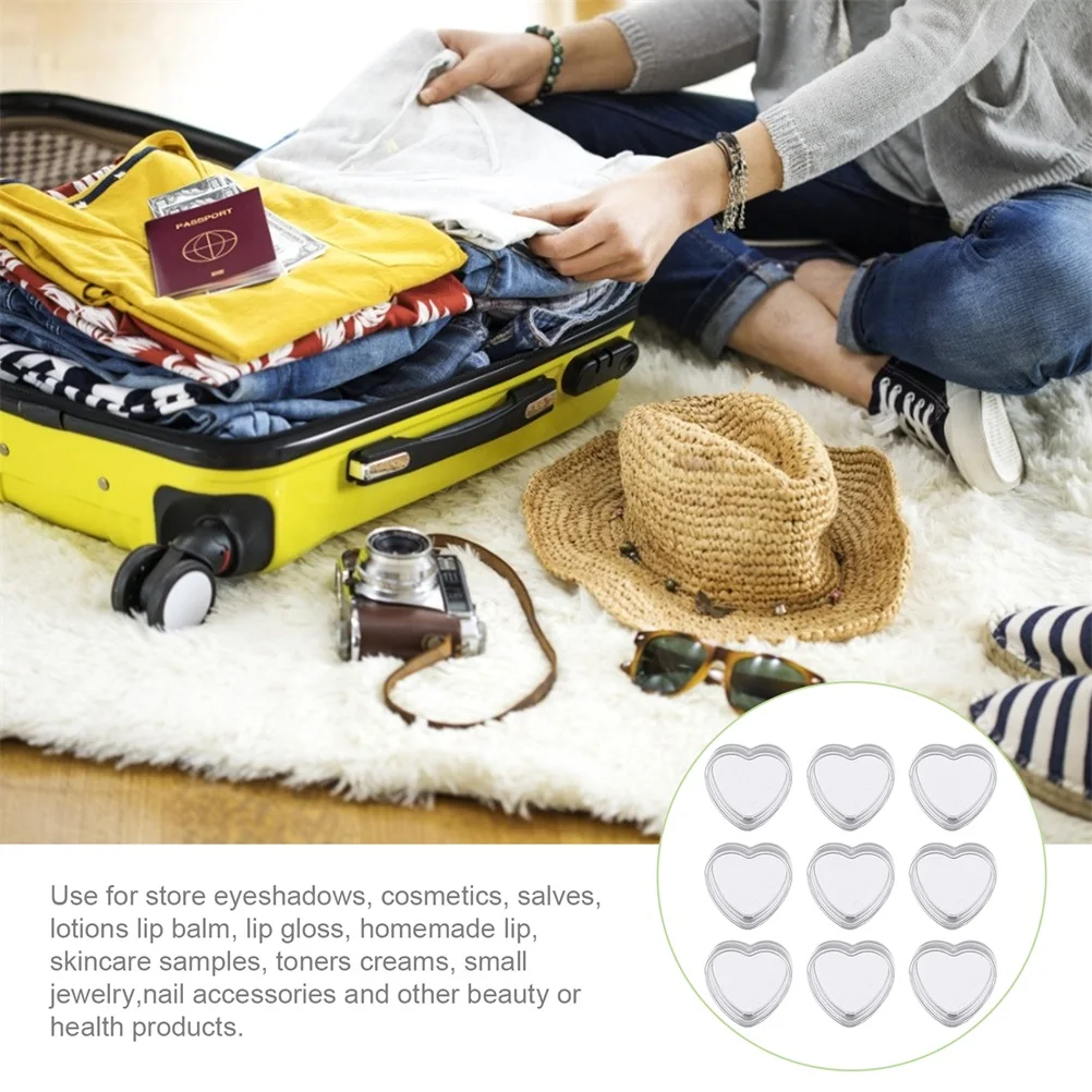 

50pcs 4g Heart Shape Cream Containers Home Outdoor Clear Love Heart Cosmetics Jars Empty Cosmetic Storage Pots With Cover