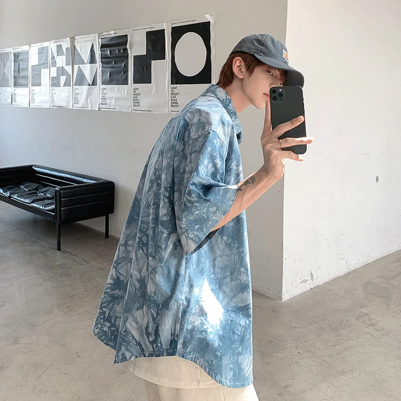 Мужская рубашка с коротким рукавом однобортная Свободная Повседневная оверсайз