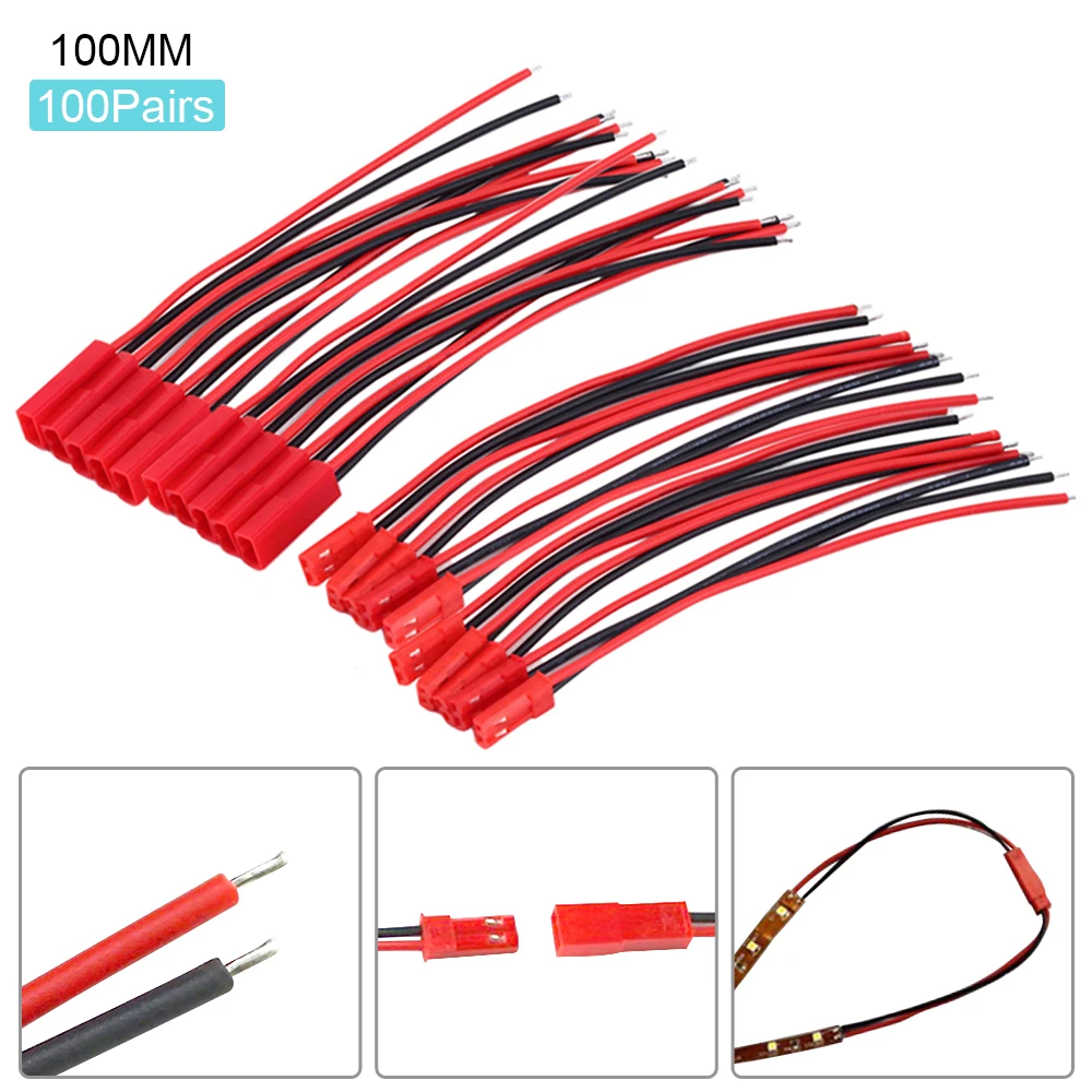

2 Pin 10/20/50/100 Pairs Connector Male Female JST Plug Cable 22 AWG Wire For RC Battery Helicopter DIY LED Lights Decoration