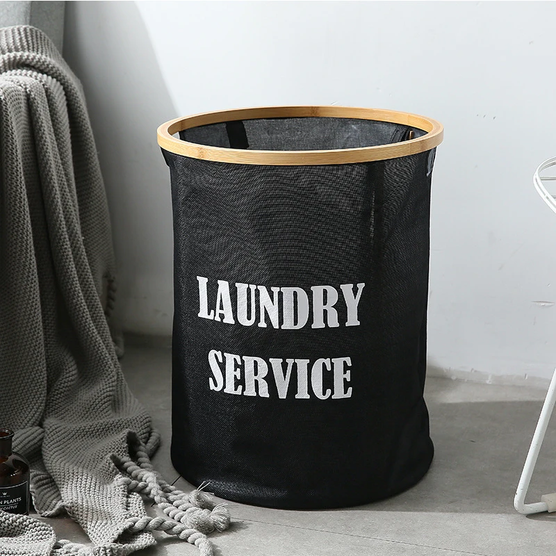 

Laundry Basket Bamboo Cotton Drum Letter Folding Organizer Large Capacity Household Clothes Toys Storage Bucket