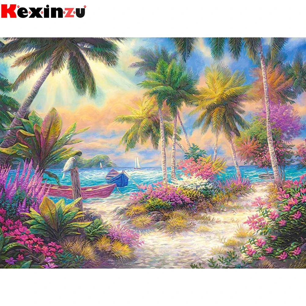Kexinzu 5d алмазная живопись своими руками острова пальмы 100% квадратная круглая