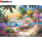 Kexinzu 5d алмазная живопись своими руками острова пальмы 100% квадратная круглая Алмазная вышивка распродажа Пейзаж Закат море домашний декор ky4330