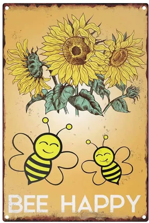 

ainidamiss Bee Sunflower Retro Metal Vintage Tin Signs Funny Home Decor Wall Decor Bar Pub 12 X 8in