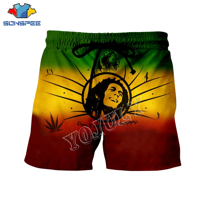 

SONSPEE Rock Singer Bob Marley 3D Print Funny Fashion Casual Short Pants Summer Men Board Shorts Unisex Swimming Shorts