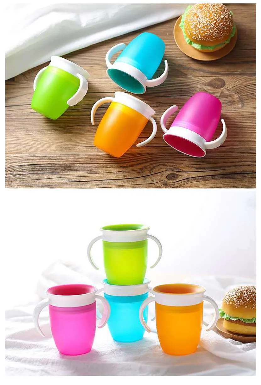 

360 Degrees Can Be Rotated Baby Learning Drinking Cup With Double Handle LeakProof Child Water Cup Bottle 260ML
