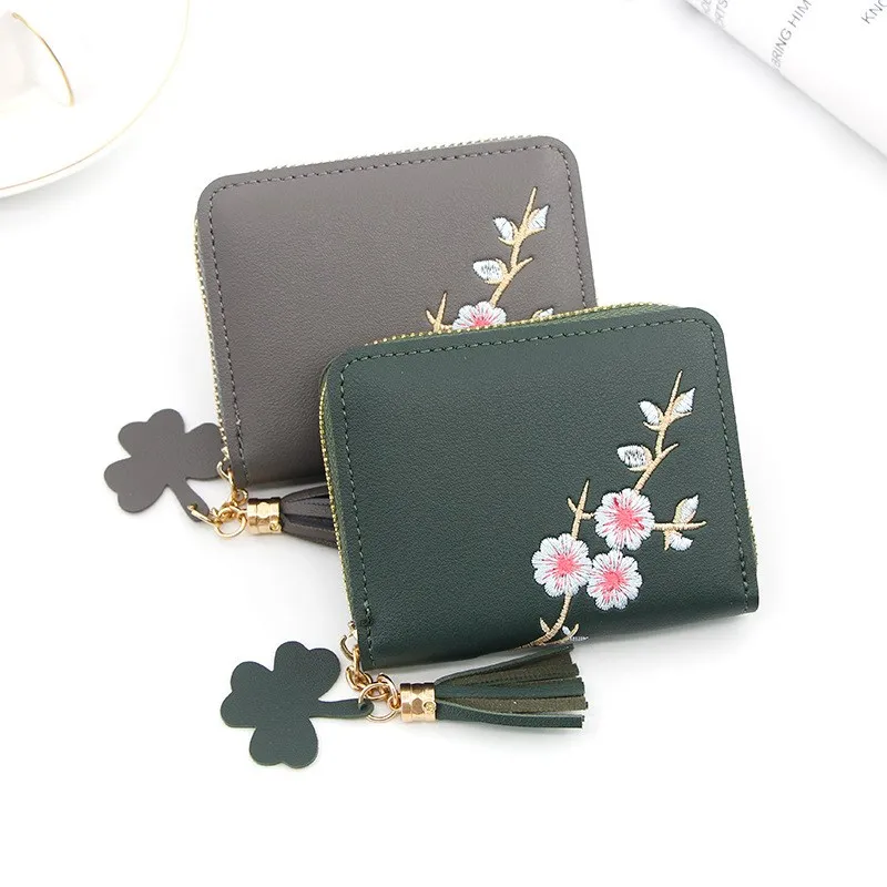 Вышитый Кошелек короткий женский кошелек клатч на молнии маленькая девочка