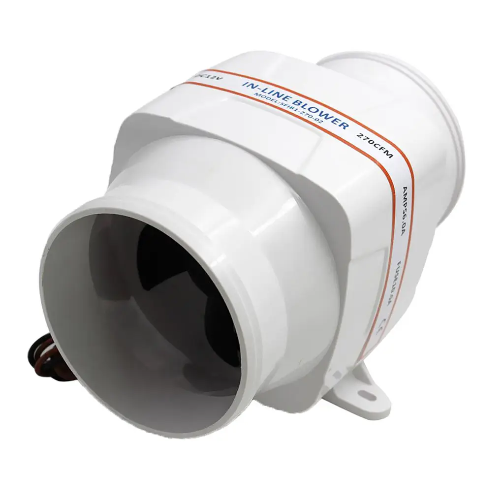 

4" Hose Inline Marine Bilge Air Blower 12V 270 CFM Quiet Boat RV White