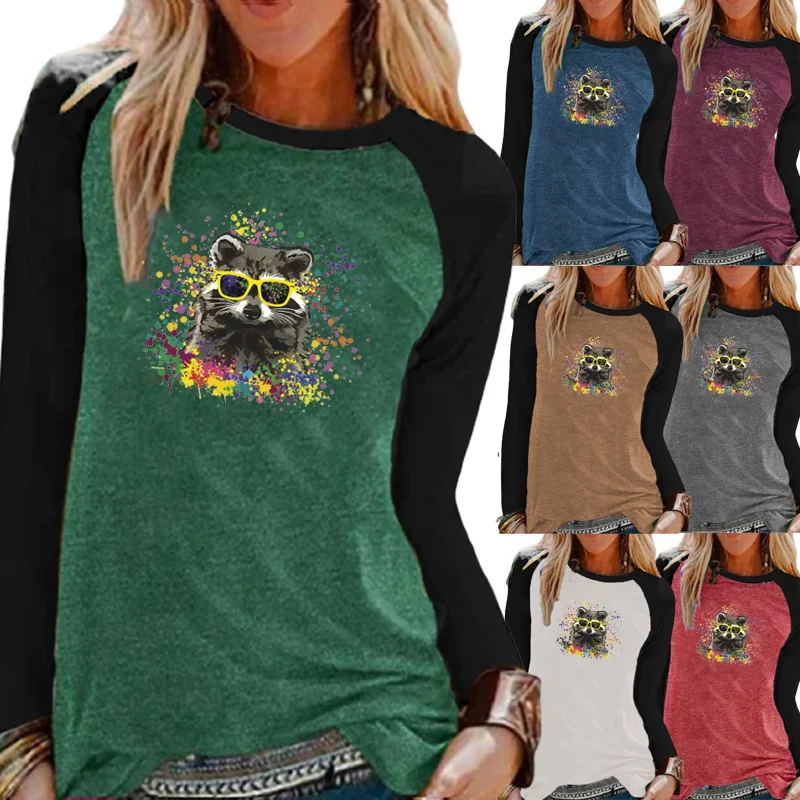 

Новинка 2021, женская одежда на осень и зиму, Модные свободные повседневные топы с длинным рукавом и круглым вырезом, с принтом