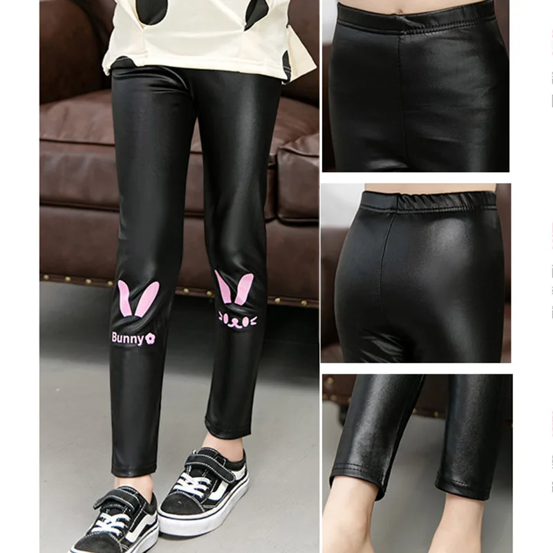 Зимние детские леггинсы из искусственной кожи брюки теплые для девочек с героями