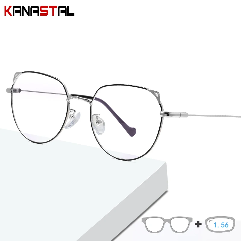 

Women Blue Light Blocking Glasses Cat Ears Literary Metal Eyeglasses Frames Ladies Computer Eyewear Prescription Reading Glasses