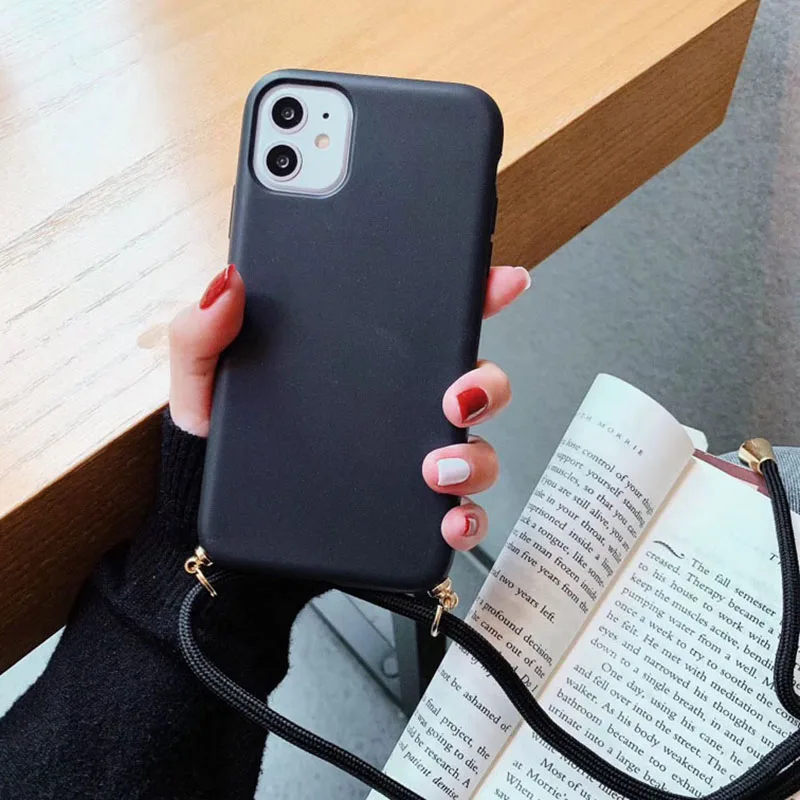 Solid Color Crossbody Cord Chain Phone Case For iPhone 11 Pro Max XR X XS 7 8 6S Plus Soft Silicone Cover With Rope | Мобильные