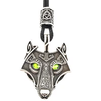 nordic green crystal eyes wolf amulet talisman viking jewelry runic beads vegvisir valknut trinity mens necklaces pendants