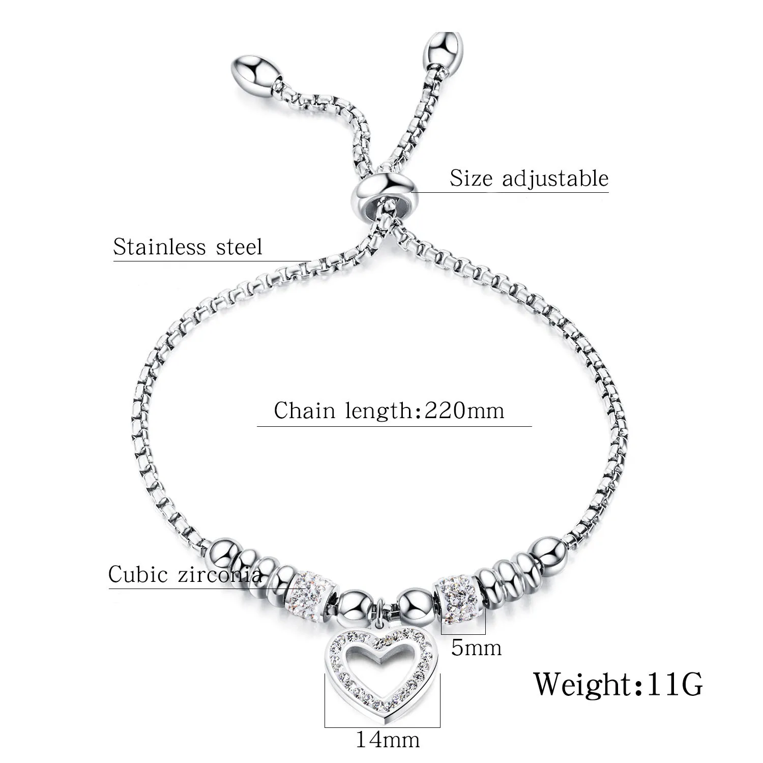 

Charm Love Heart Shaped Bracelet Bangles For Women Stainless Steel Crystal Bracelets Trendy Style Fine Jewelry Party Gifts