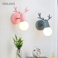nordic adjustable led wall lights colorful cartoon deer antlers bedroom reading sconce wall mounted children room lighting e27