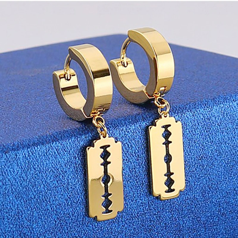 1 пара серьги в виде лезвия из нержавеющей стали|Серьги-подвески| |