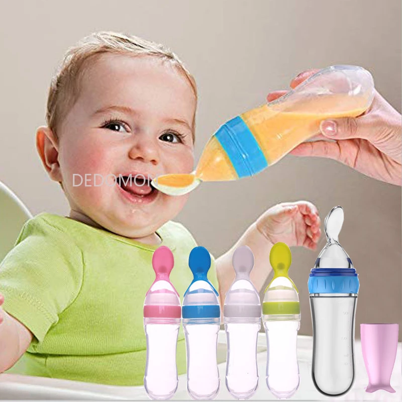 

Squeezing Feeding Bottle Silicone Newborn Baby Training Rice Spoon Infant Cereal Food Supplement Feeder Safe Tableware Tools