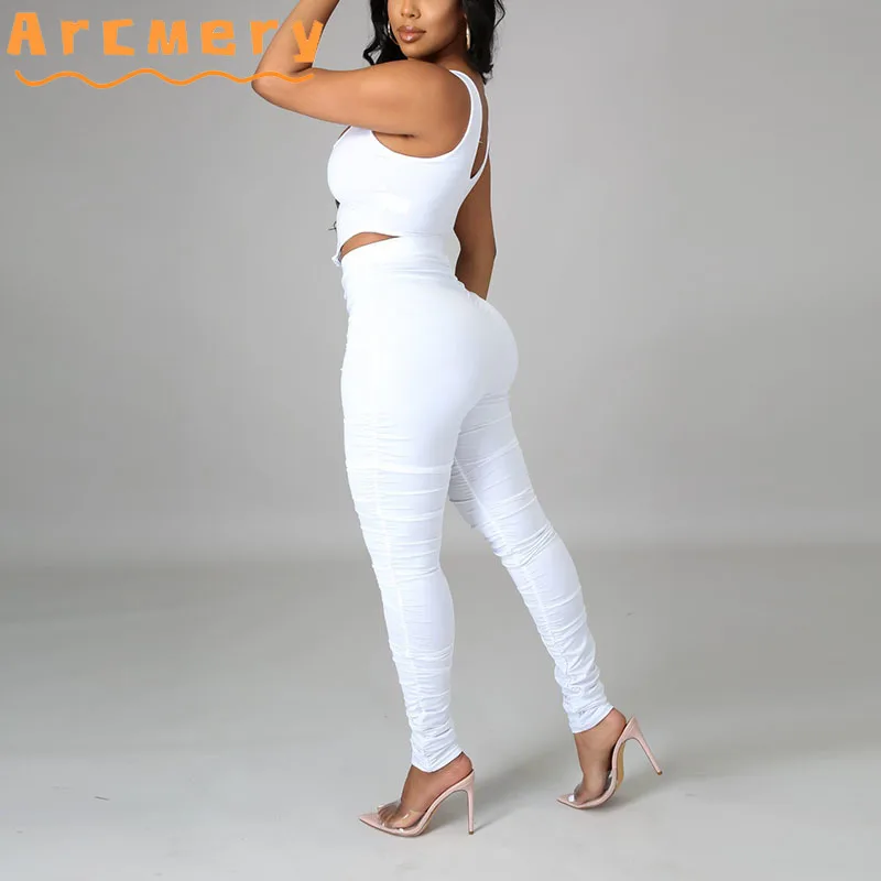 

2 Pieces Pants Sets Women Spaghetti Strap Top & Skinny Pants
