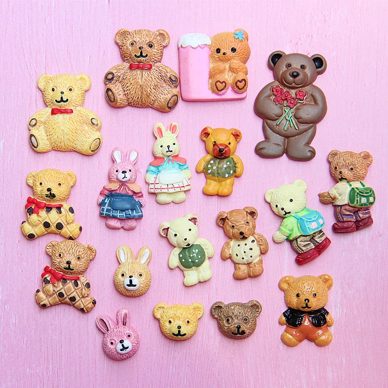 10 шт./лот Kawaii Flatback DIY мультяшный Медведь Кролик Кабошоны с плоской задней стороной