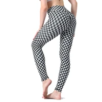 2021 new sexy sl summer black and white check sports fitness pants women high waist peach hip yoga pants