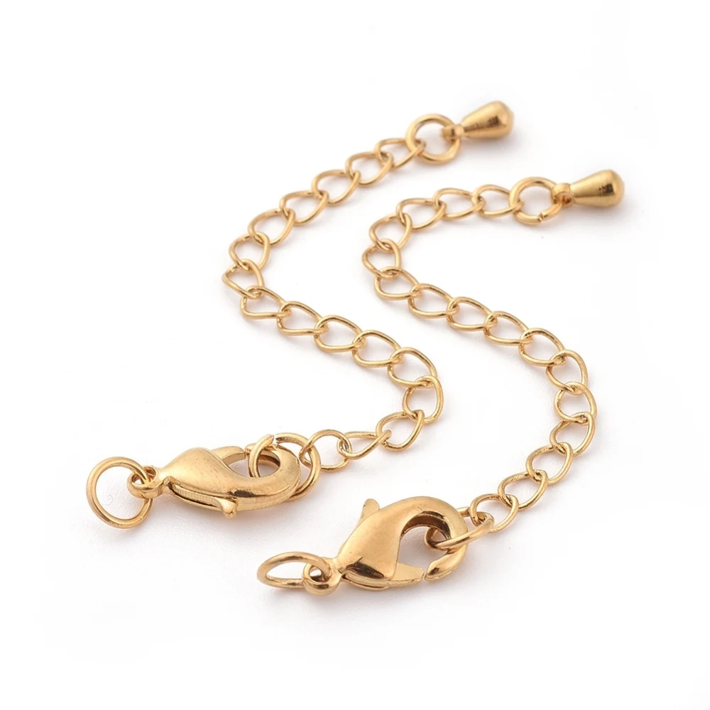 

10 Set Plated Brass Chain Extender Claw Clasps Bead Tips 24K Gold Plated : 12x7x3mm Hole: 3.5mm Extend Chain: 65mm ring: 5x1mm