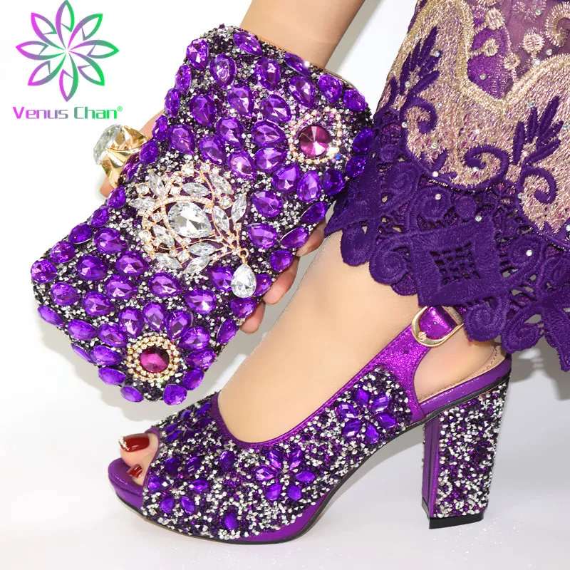 

Italian Shoe with Matching Bag New Designs 2022 Purple Ladies Shoes and Bags Set Good Quality Italy Shoes and Bags Set for Party