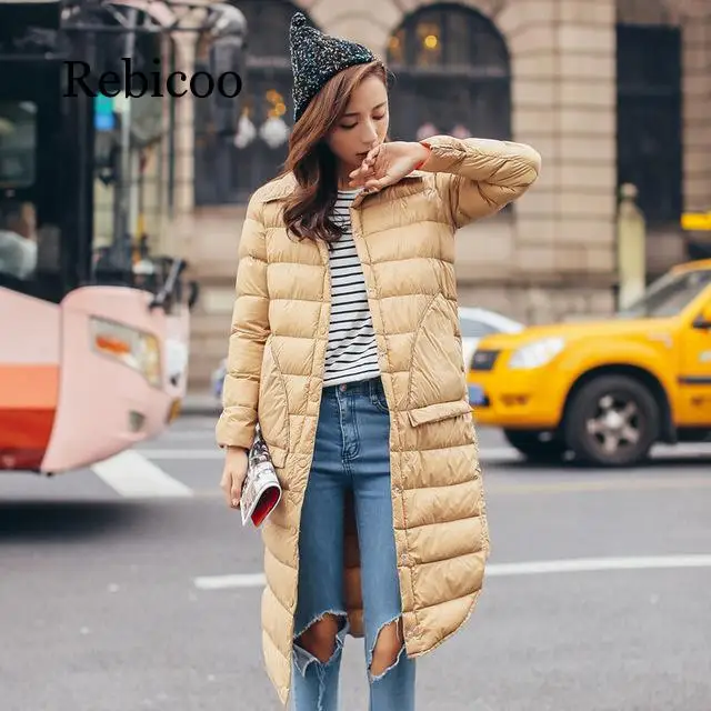 

Woman Winter Padded Warm Coat Ultra Light Duck Down Jacket Long Female Overcoat Slim Solid Jackets Winter Coat Portable Parkas