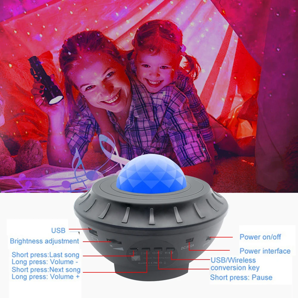 

Colorful Starry Sky Projector USB With Remote Control Music Player LED Night Light Romantic Projection Lamp Christmas Gifts#38