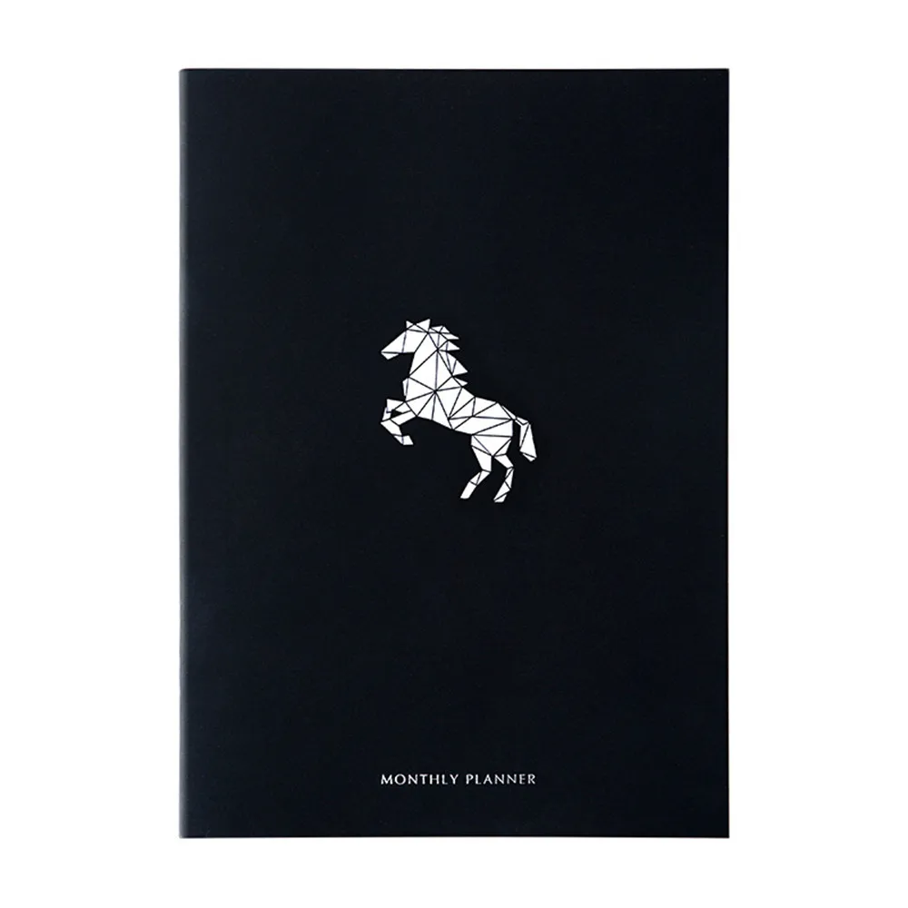 Black Cover Calendar Notebook Weekly Monthly Schedule Planner Stationery Journal A4 Agenda Organizer Office School Supplies - Цвет: horse