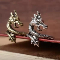 retro classic chinese zodiac dragon rings domineering mens ancient cyan silver color ring fashion motorcycle party jewelry