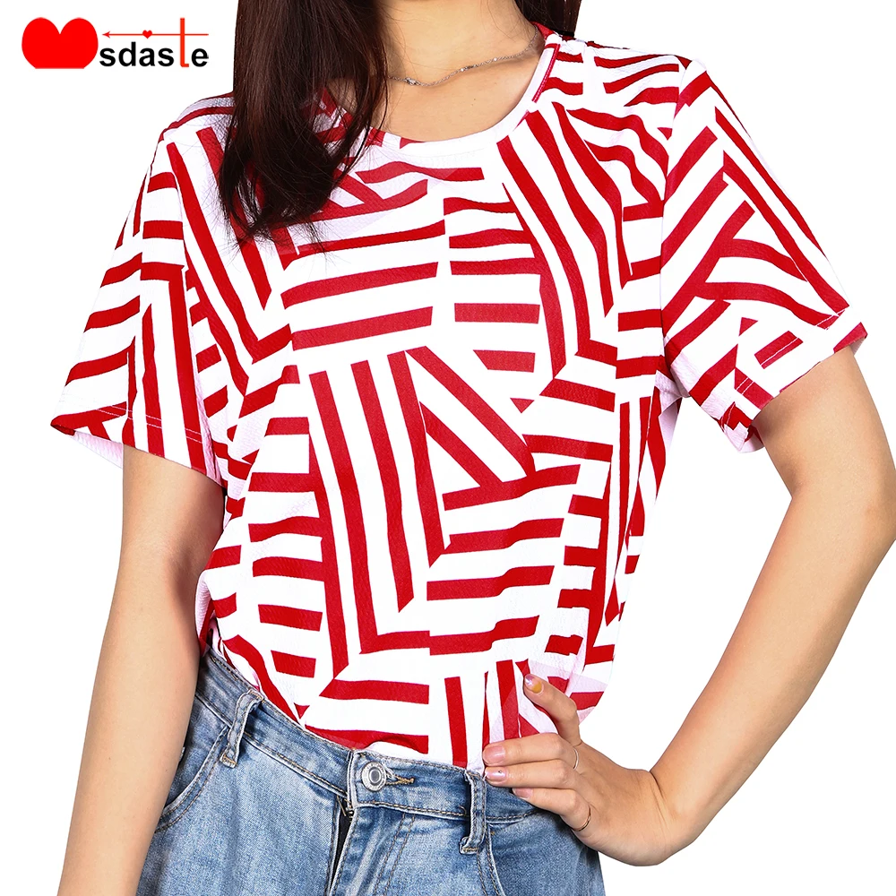 Женская футболка Повседневная Свободная с коротким рукавом полосатая Летняя