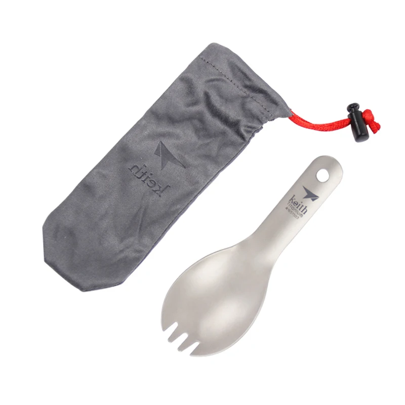 Набор столовых приборов Keith titanium Spork для кемпинга, для детей, для малышей, с короткой ручкой, Титановая Ложка, Для Путешествий, Походов, Ti5312, 13,6 г, с сумкой