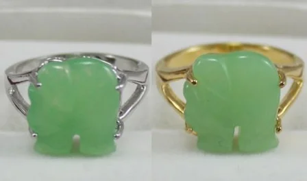 

2 color-beautiful fancy green elephant bead 18KGP ring SIZE#6,7,8,9 can choose