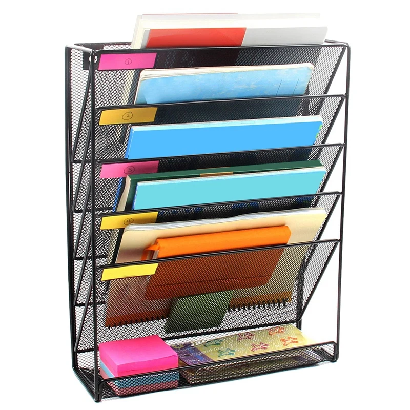 Metal Mesh Wall-Mounted Magazine File Rack Office Desk 5 Layer Interval Archive Notebook Storage Black | Канцтовары для офиса и