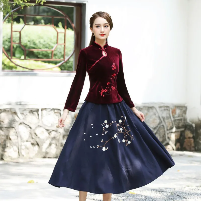 Sheng Coco велюровый Топ винного цвета с длинным рукавом Осенний утепленный