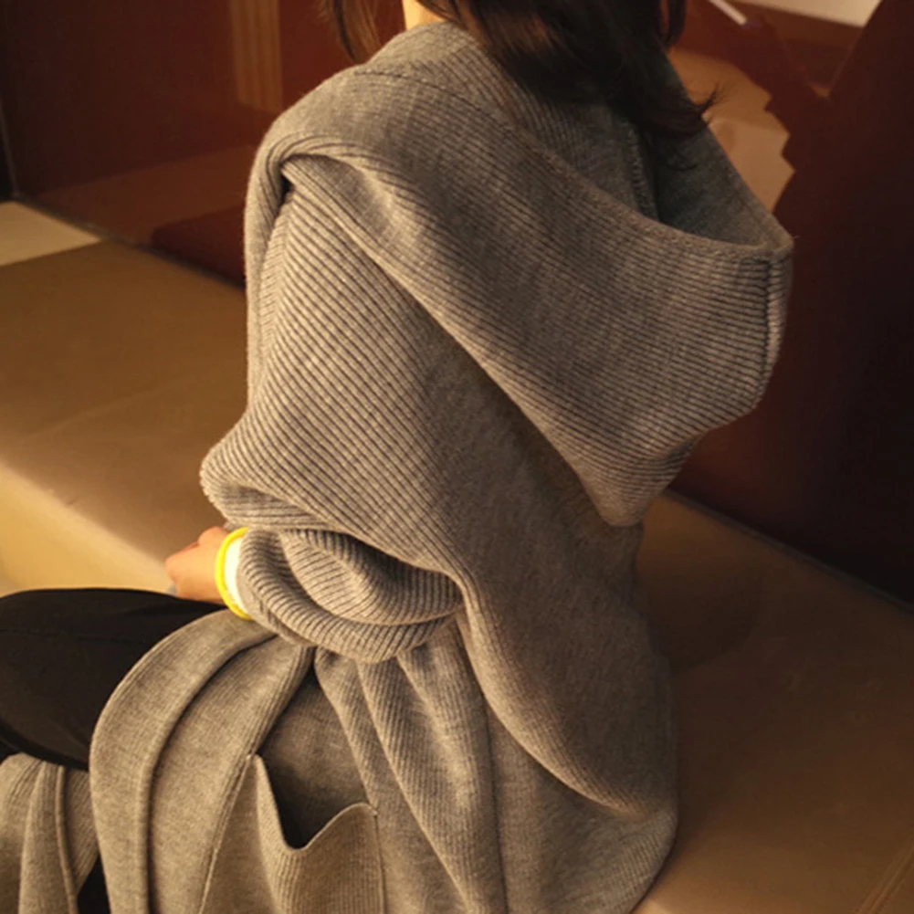 Женский однотонный Кардиган с длинным рукавом и большими карманами |