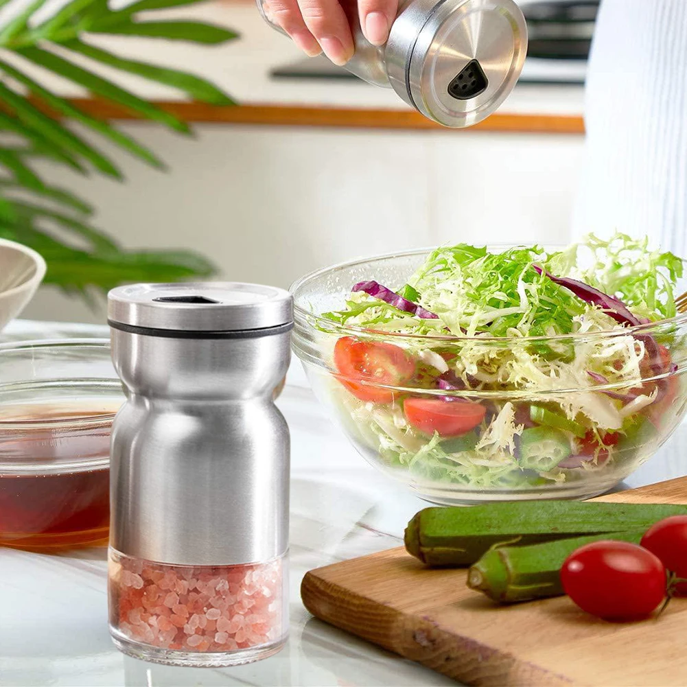 

2PCS Spice Seasoning Container Stainless Steel Spices Shakers Jar Kitchen And Outdoor Camping Seasoning Salt And Pepper Jar