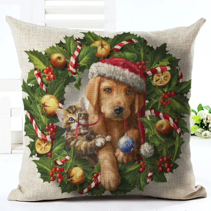 Fashion Sofa Cushion Cover Christmas Pet Dog Linen Decorative Car Pillowcase Comfortable Seat Pillow Case Santa for Home Decor | Дом и сад