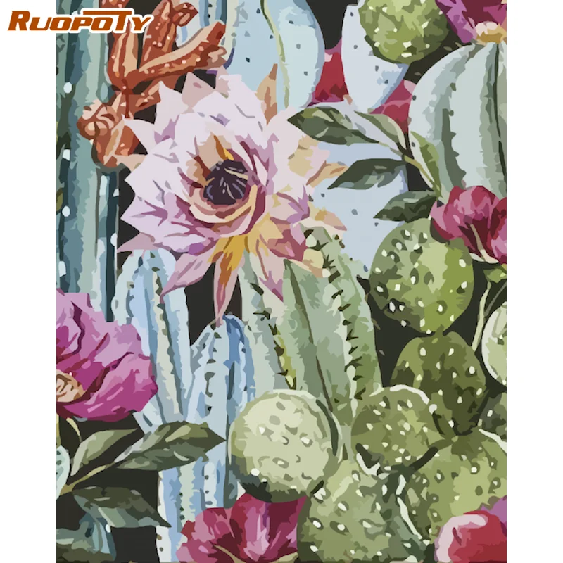 

RUOPOTY DIY Frame Painting By Numbers Cactus Coloring By Numbers Picture Handmade Gift Home Living Room Wall Artworks