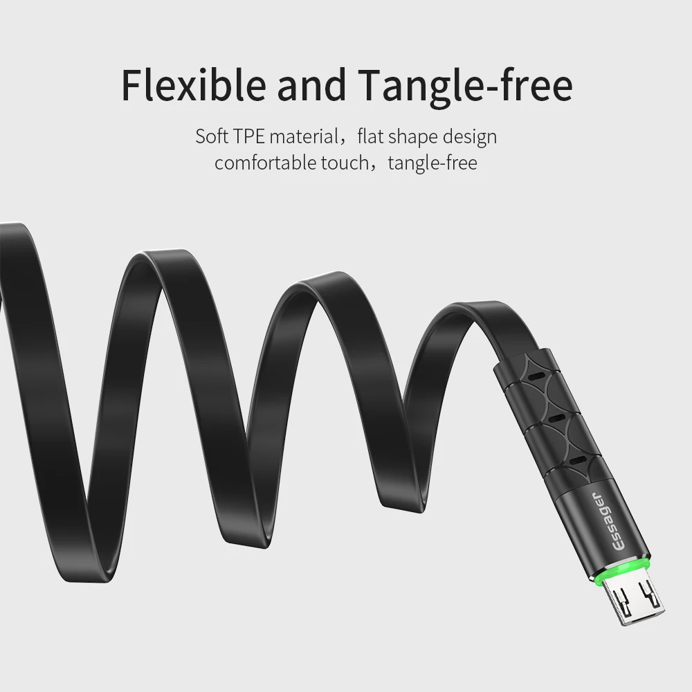 Essager светодиодный кабель Micro USB для Xiaomi Redmi Note 5 Pro samsung S7 Android, зарядное устройство для мобильных телефонов, быстрая зарядка, кабель для передачи данных Microusb